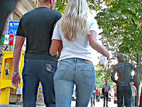 Even though that blonde hottie was with her boyfriend, I could't resist shooting her sexy jeans ass. Besides, I even filmed her face